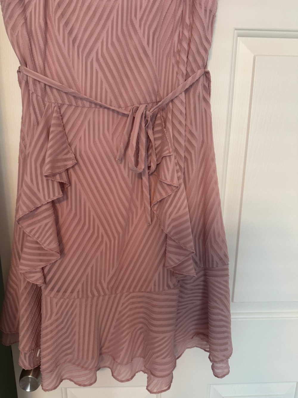 Karl Lagerfeld Paris Pink Ruffle Dress Size 8 | Chiffon Tie Waist Feminine Weddi - Picture 3 of 6